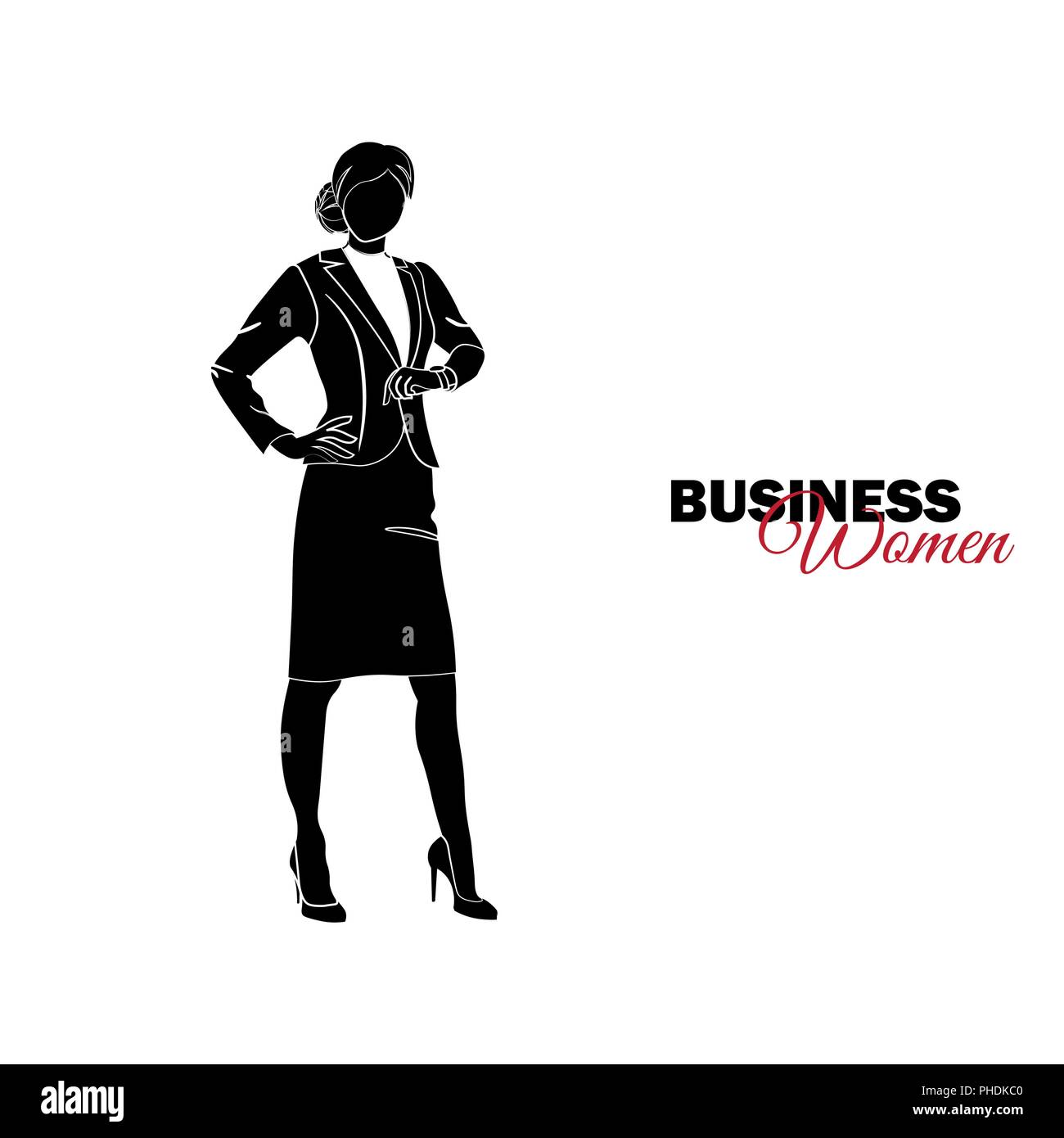Businesswoman. Woman in business suit. Businesswoman looks at clock Stock Vector