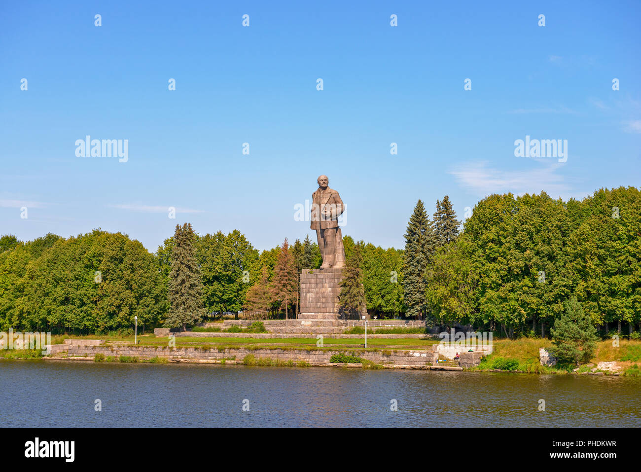 Lenin statue on the bank of the Moscow Canal Stock Photo