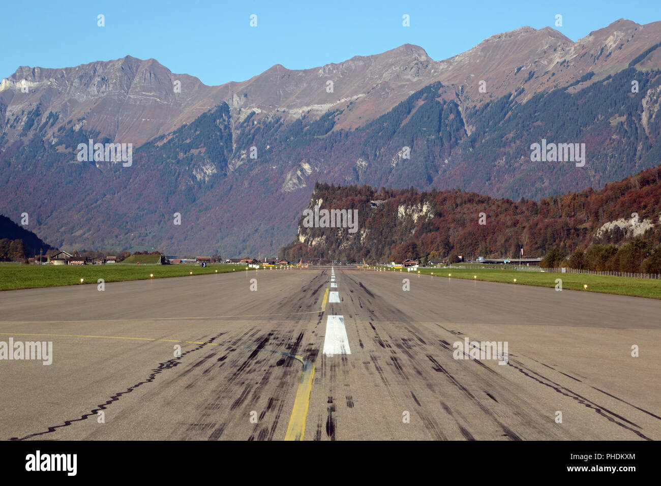 Runway of the military airport in Meiringen, Switzerland Stock Photo