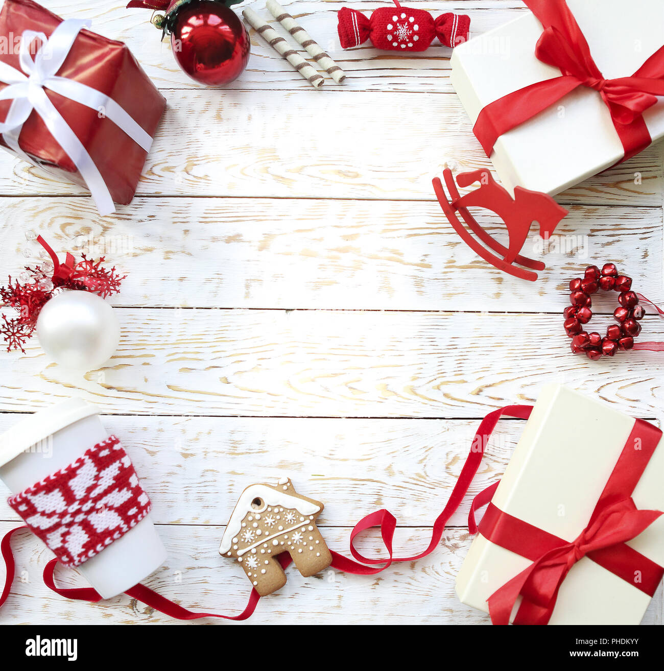 Christmas background with decorations and candles Stock Photo - Alamy