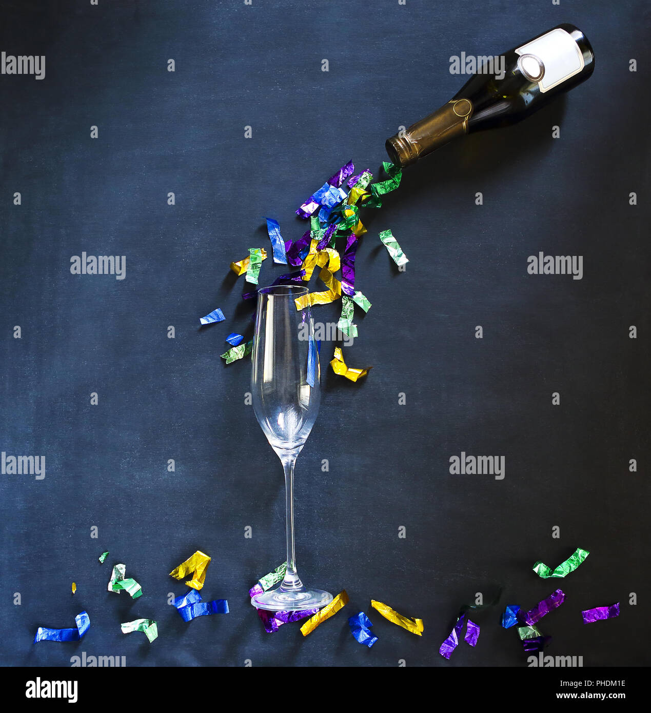 Champagne bottle and glass on black background Stock Photo - Alamy