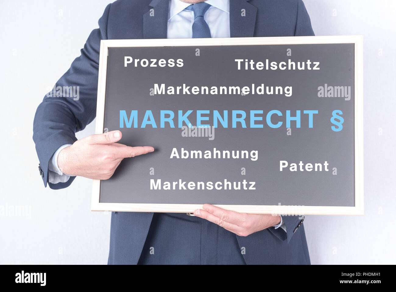 Attorney with sign for trademark law Stock Photo