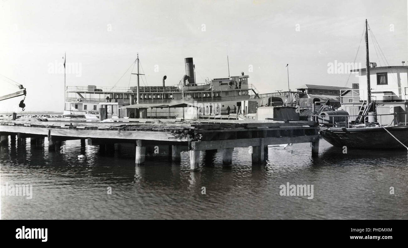 This photograph depicts the Steamer Block Island at landing in Plum Island New York. Stock Photo