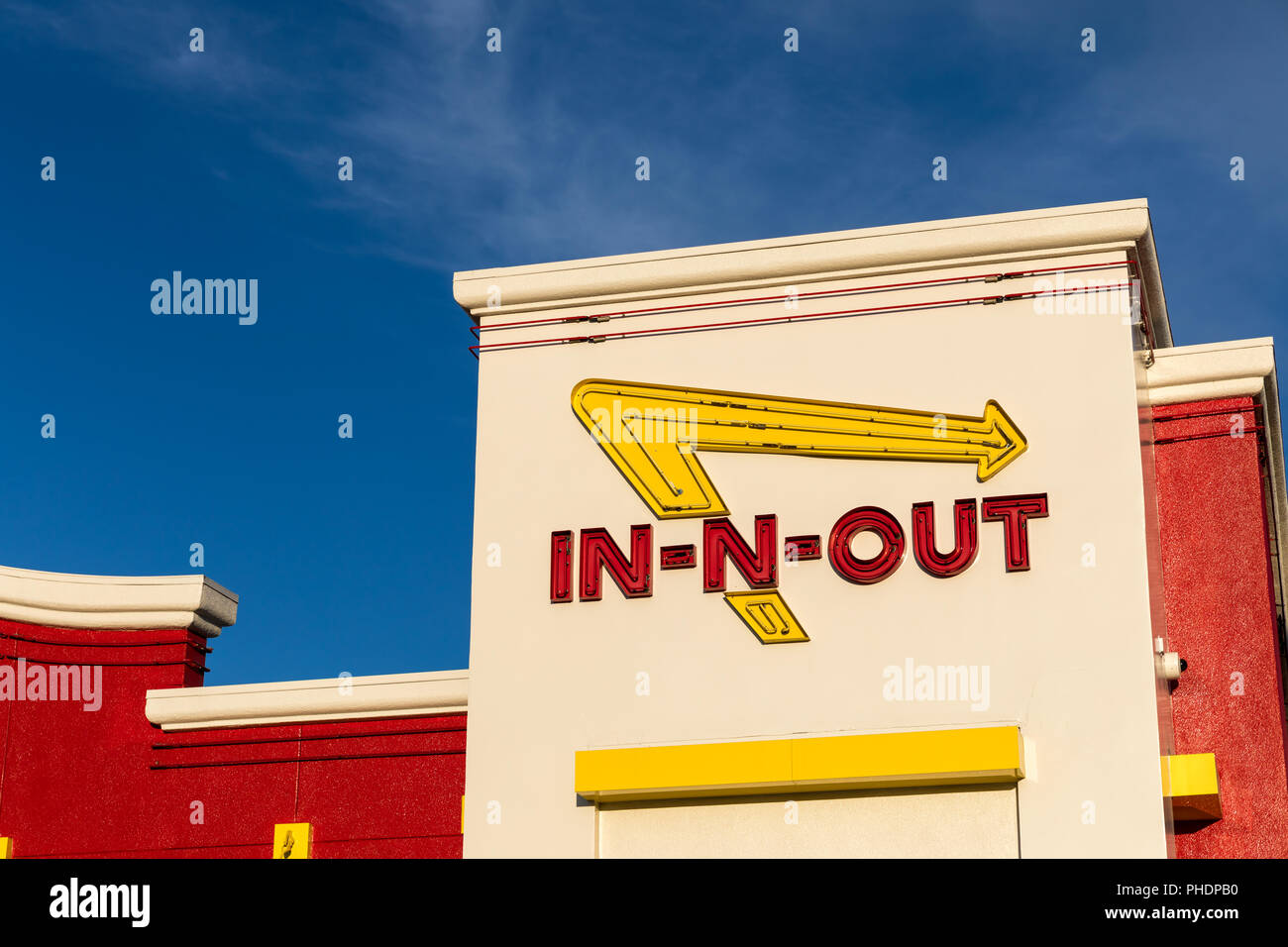 In-N-Out Burger, sign on facade, Santa Clara, California Stock Photo