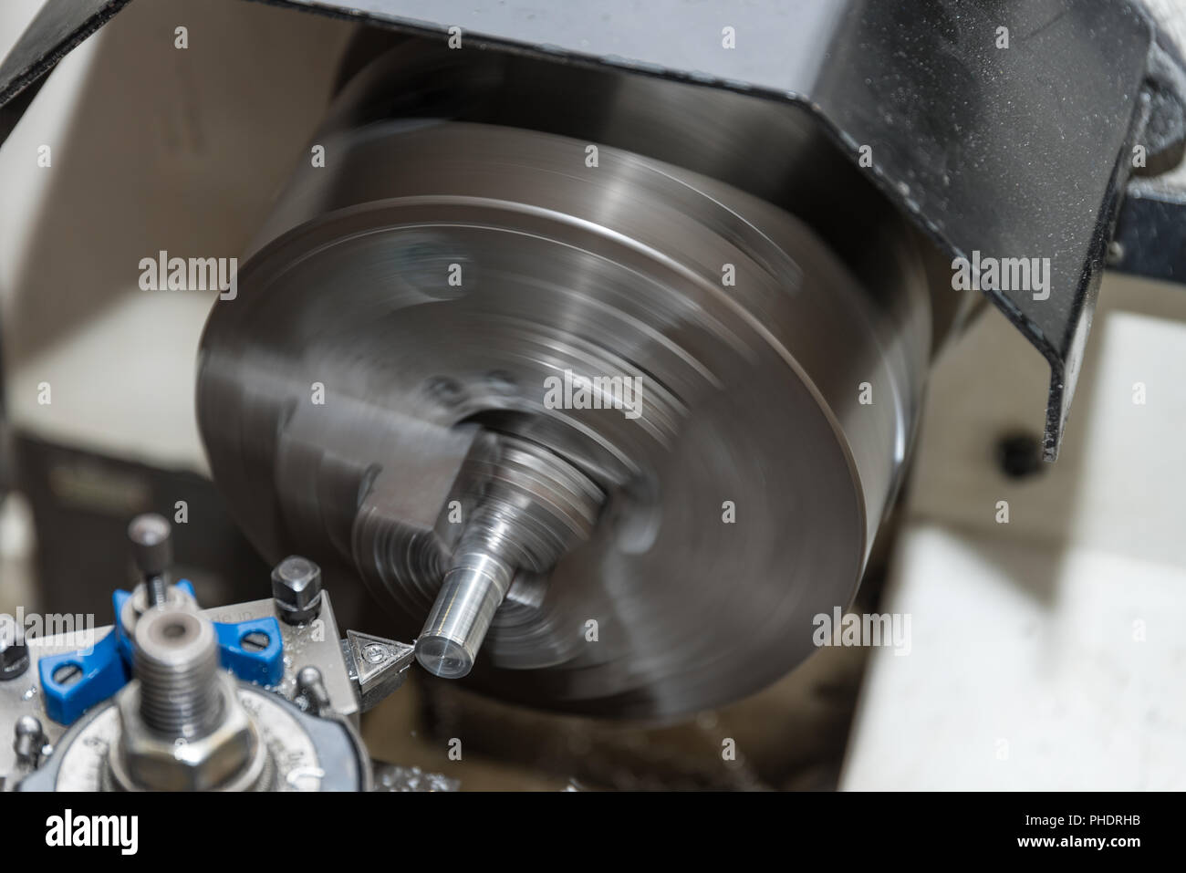Working with a lathe metal - close-up Stock Photo