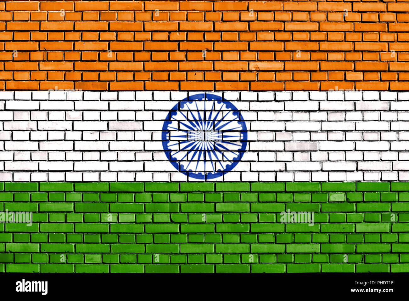flag of India painted on brick wall Stock Photo