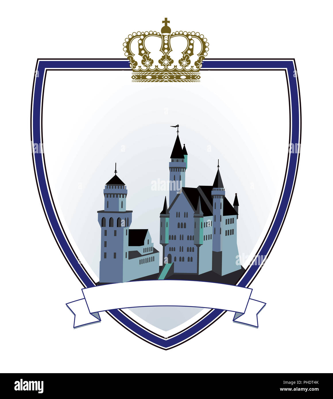 Castle emblem shield with crown Stock Photo - Alamy
