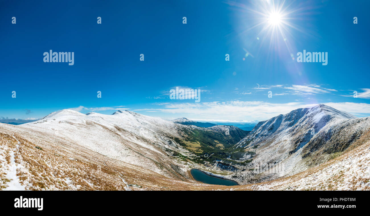 Panorama on beautiful mountain and lake Stock Photo