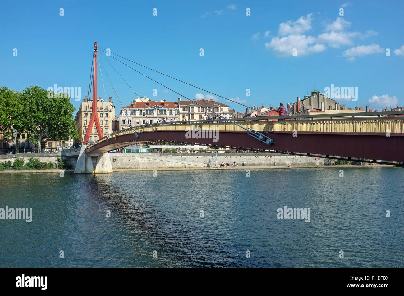 Passerelle du Palais de Justice, Gateway Courthouse, Over the Saone River in Lyon France Stock Photo