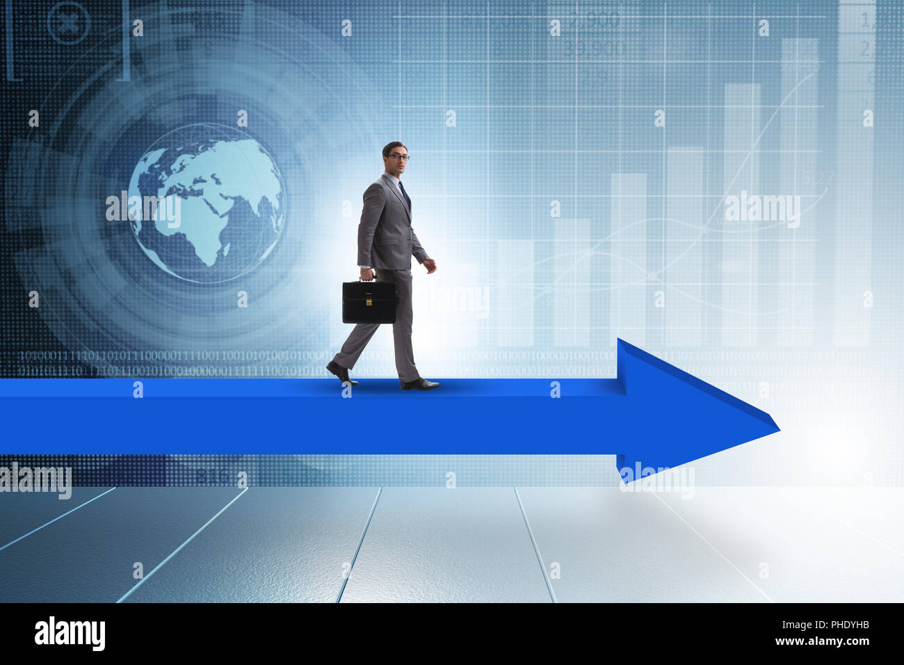 Businessman walking on arrow in business concept Stock Photo - Alamy