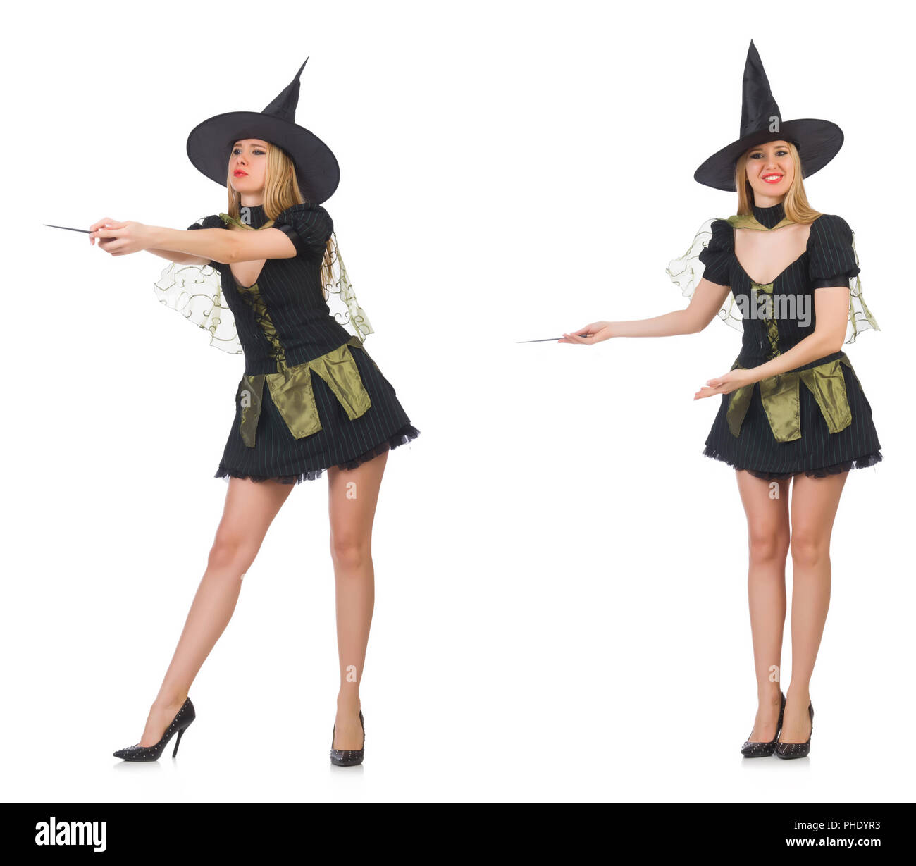 Woman magician doing her tricks with wand stock photo alamy