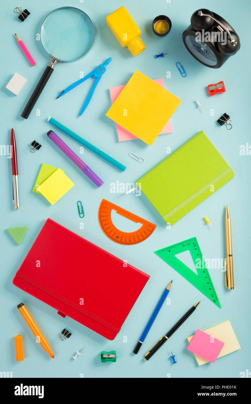 school accessories at abstract background surface Stock Photo