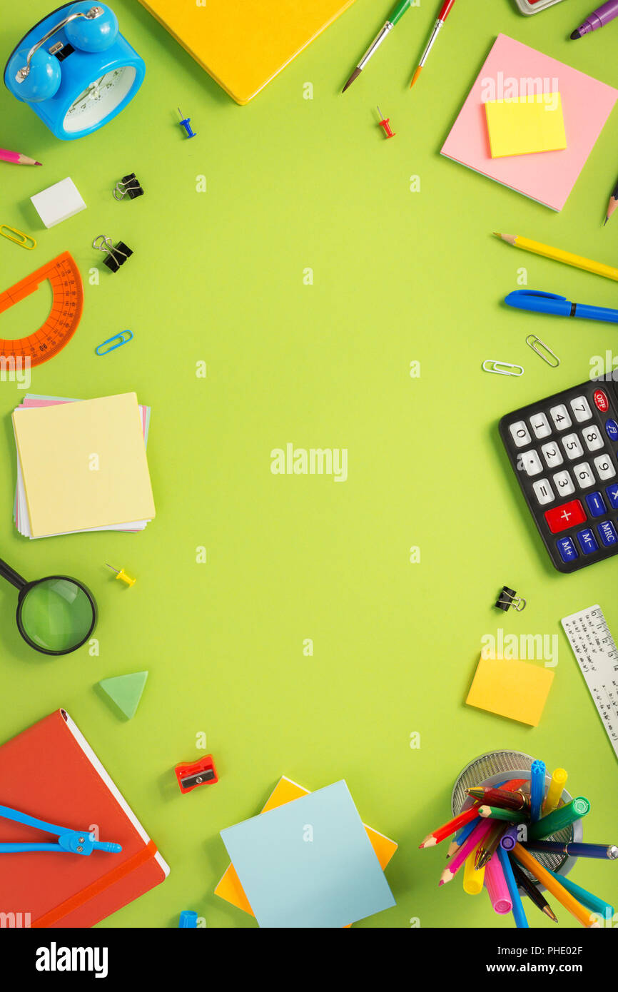 school accessories at abstract background surface Stock Photo