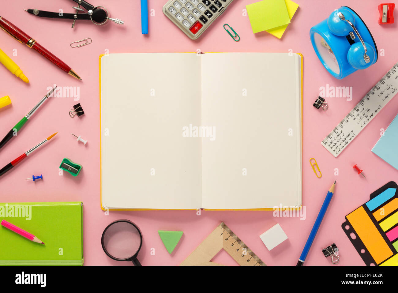 school accessories at abstract background surface Stock Photo