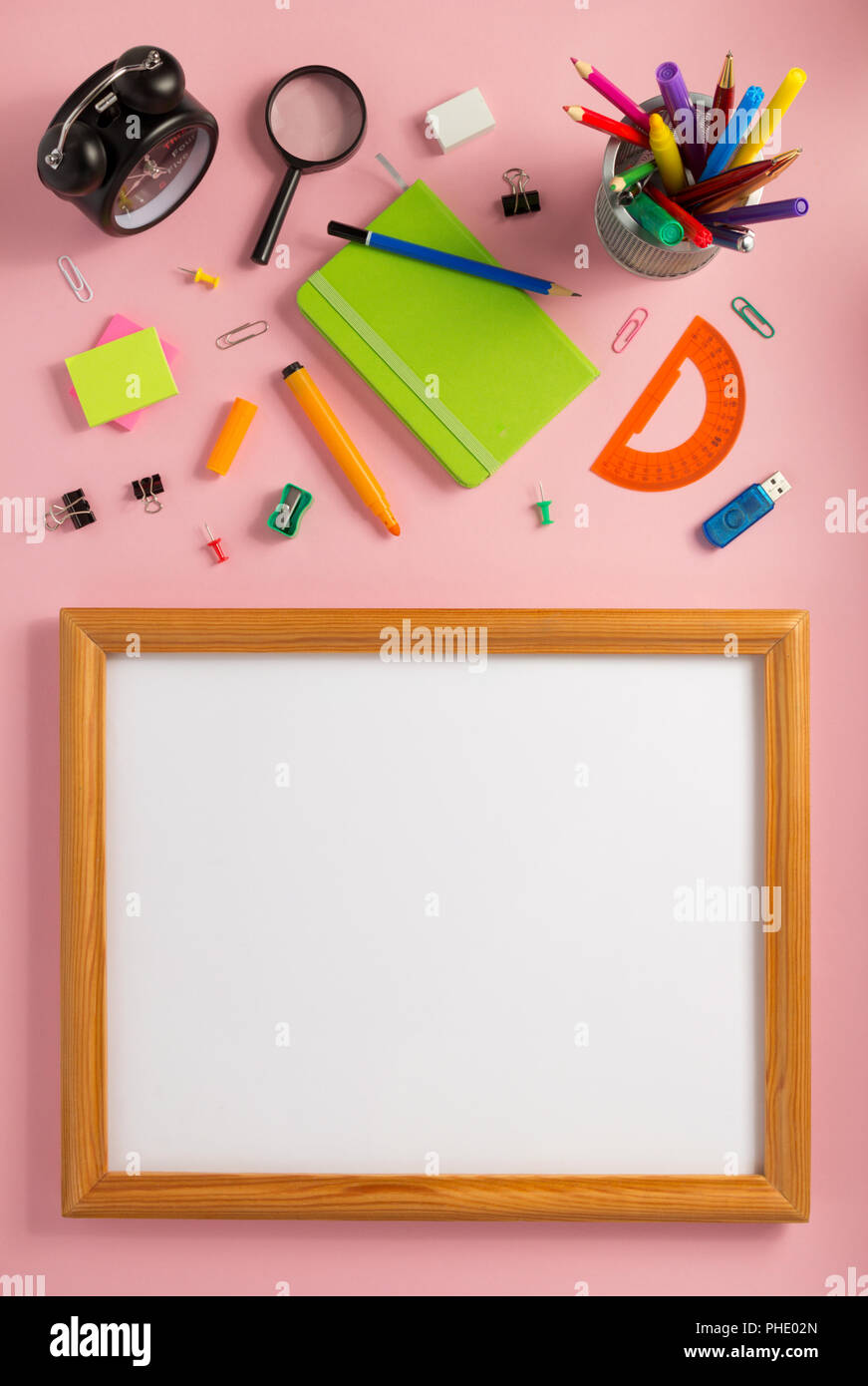 school accessories at abstract background surface Stock Photo