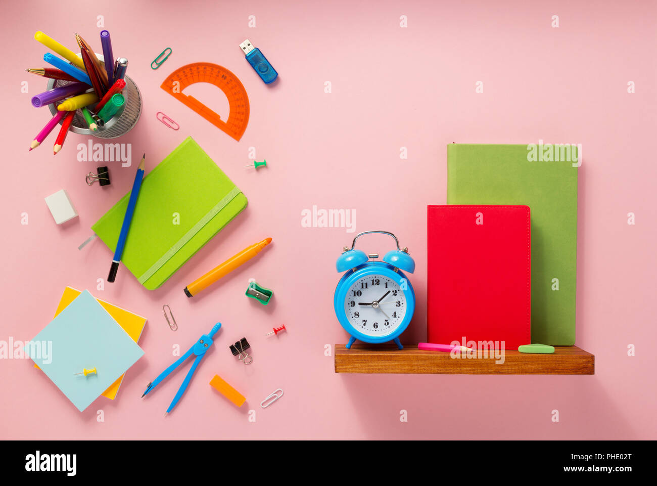 school accessories at abstract background surface Stock Photo