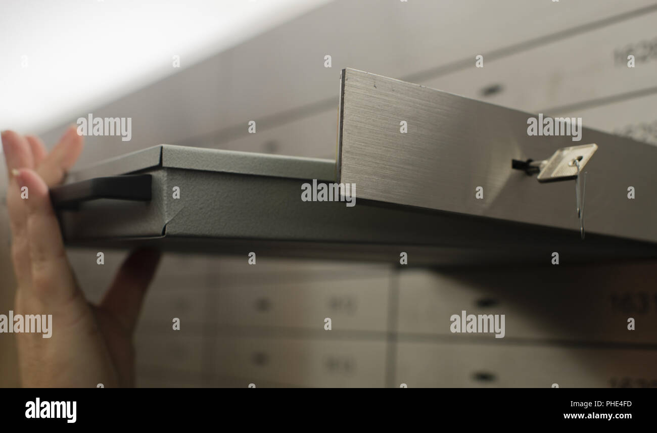 Safe deposit box open in a sure safe deposit cell Stock Photo Alamy