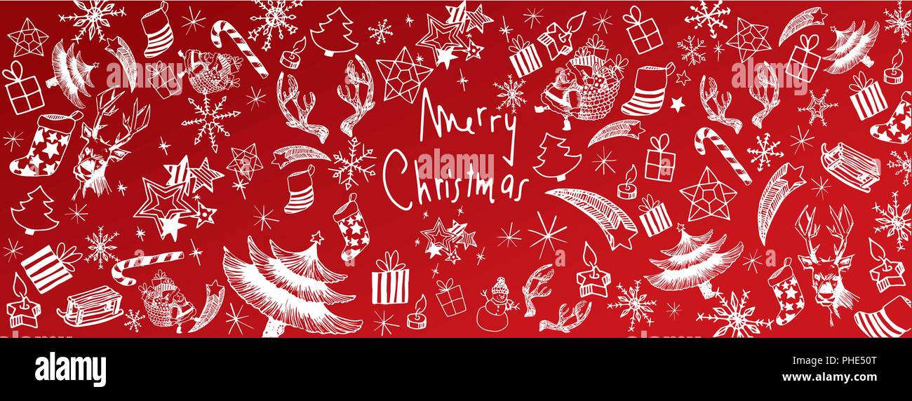 Sweet christmas doodles full vector large banner Stock Vector Image ...