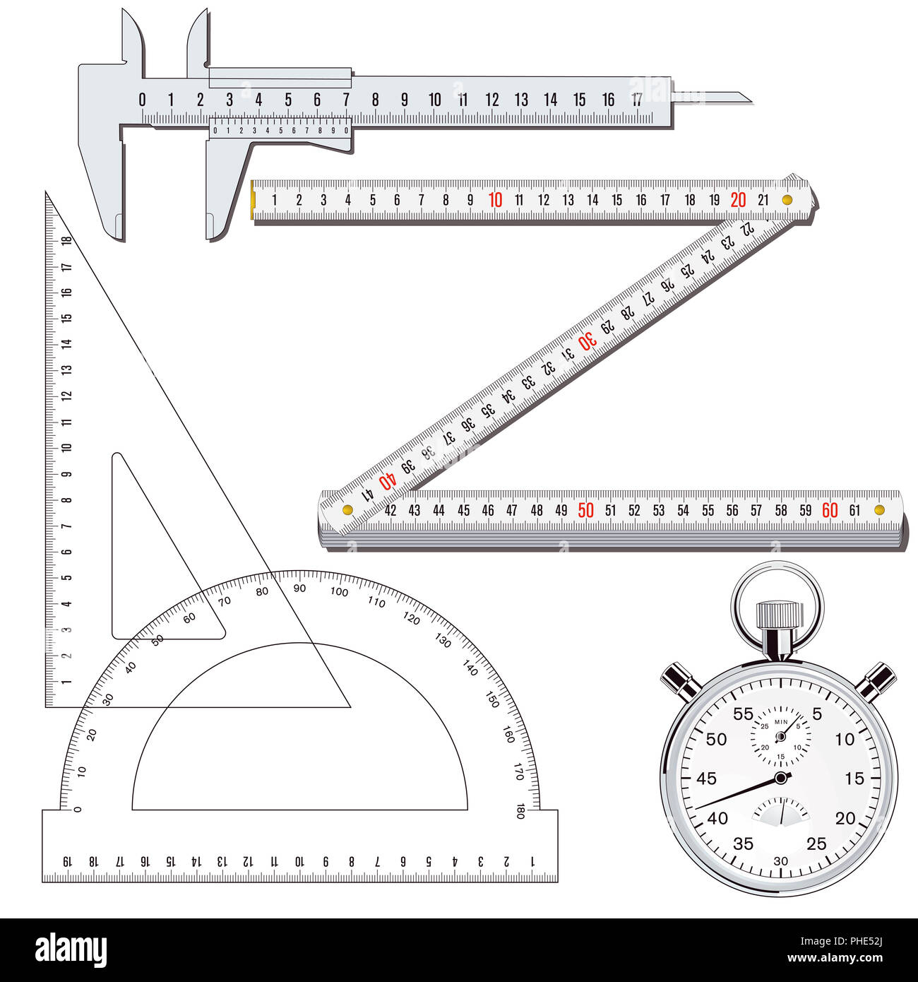 Measuring tools collection, illustration Stock Photo