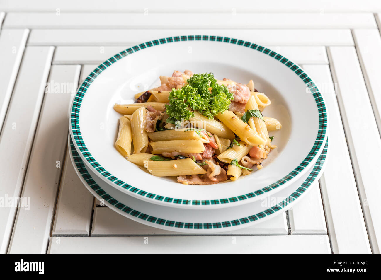 Bacon Aglio olio pasta Stock Photo