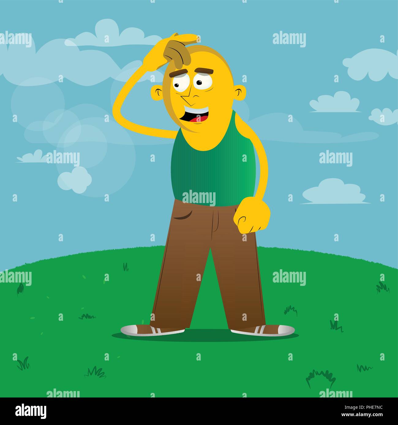 Yellow man confused. Vector cartoon illustration. Stock Vector