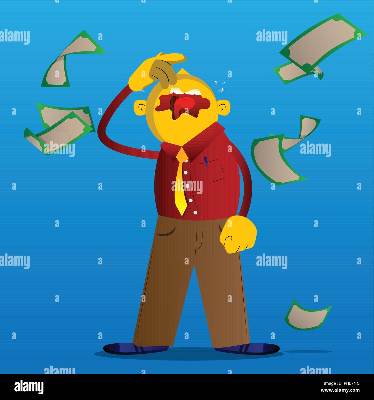 Yellow man confused. Vector cartoon illustration. Stock Vector