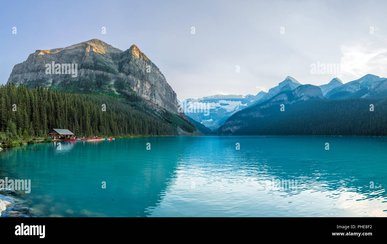 Panorama format photo of Lake Louise in Banff National Park, Alberta ...