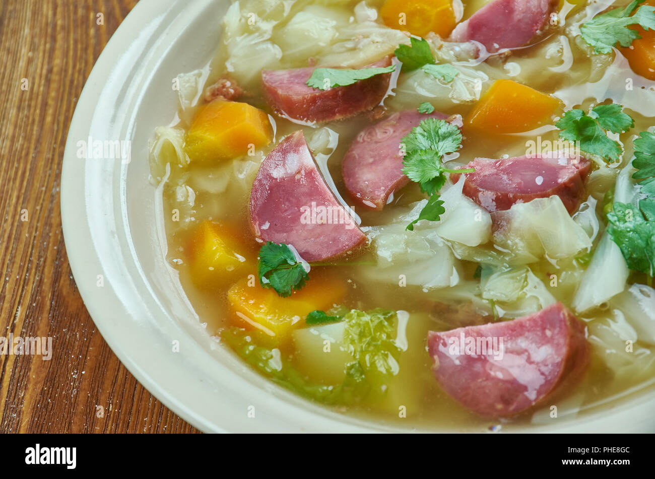 Crock Pot Andouille Sausage Cabbage Soup Stock Photo Alamy
