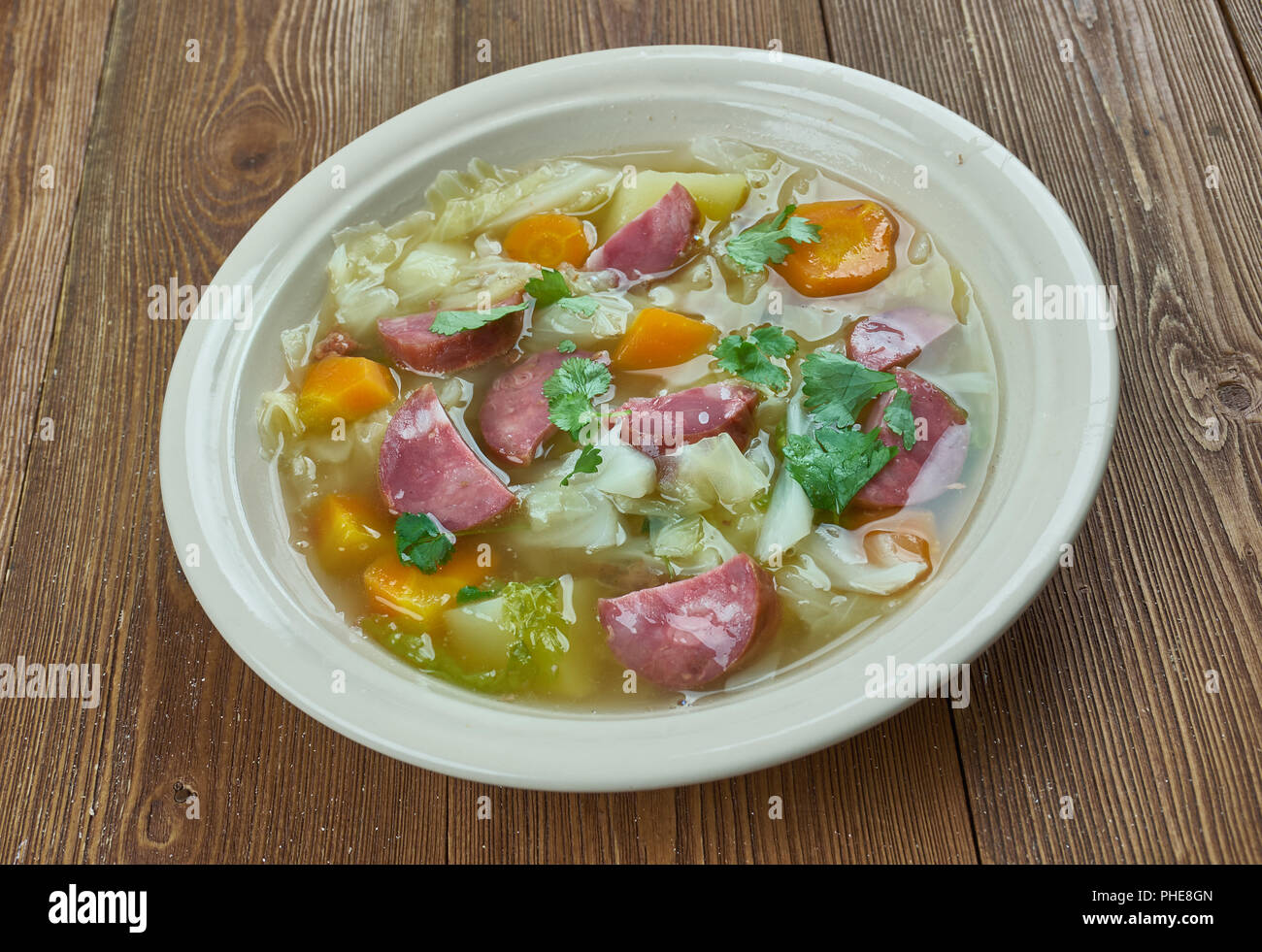 Crock Pot Andouille Sausage Cabbage Soup Stock Photo Alamy