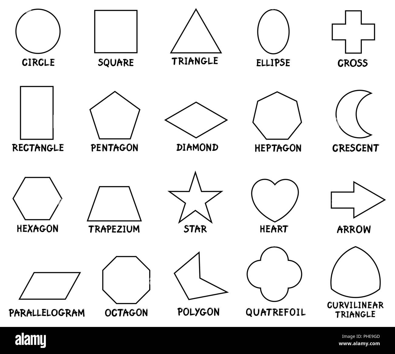 education basic geometric shapes with captions Stock Photo