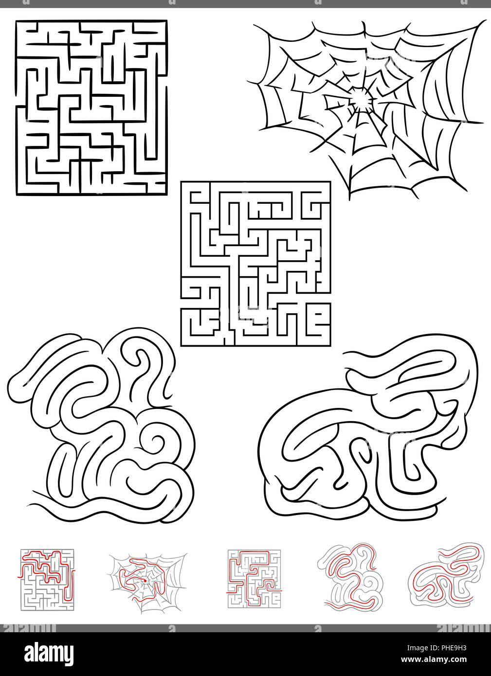 maze leisure game graphics set with solutions Stock Photo - Alamy