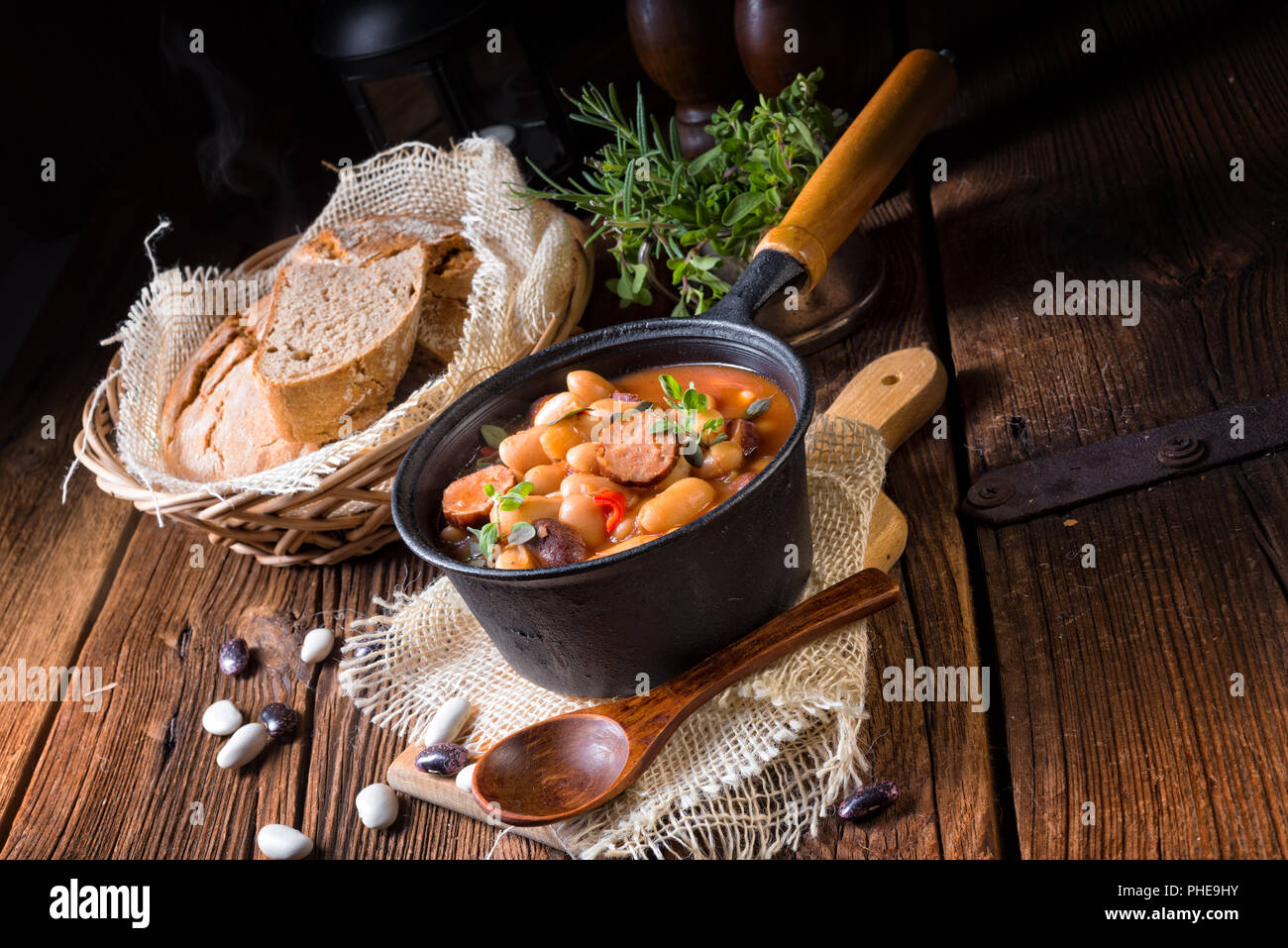 Polish Baked Beans with sausage Stock Photo Alamy