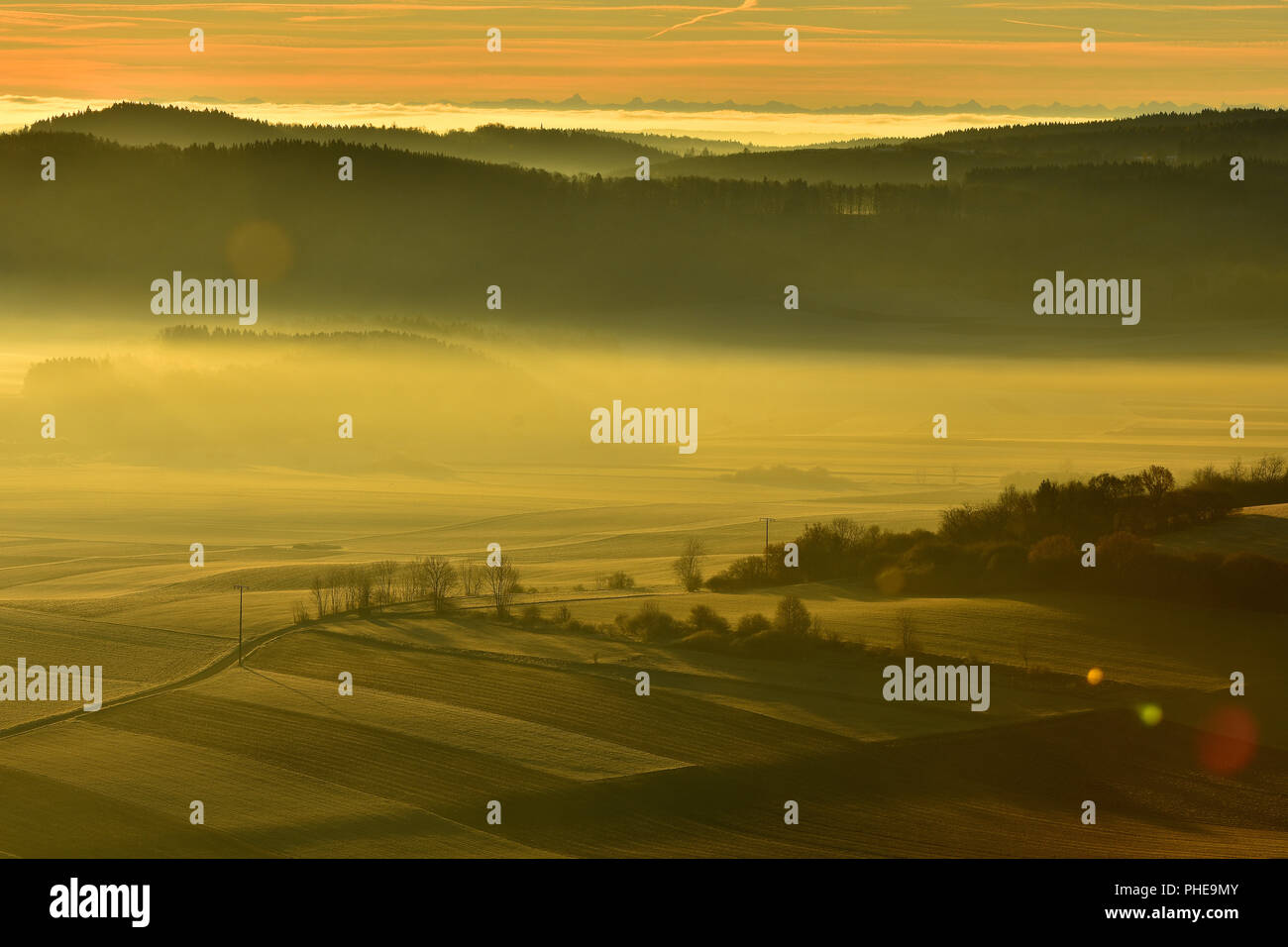 fog; Swabian alb; autumn; Germany; Stock Photo