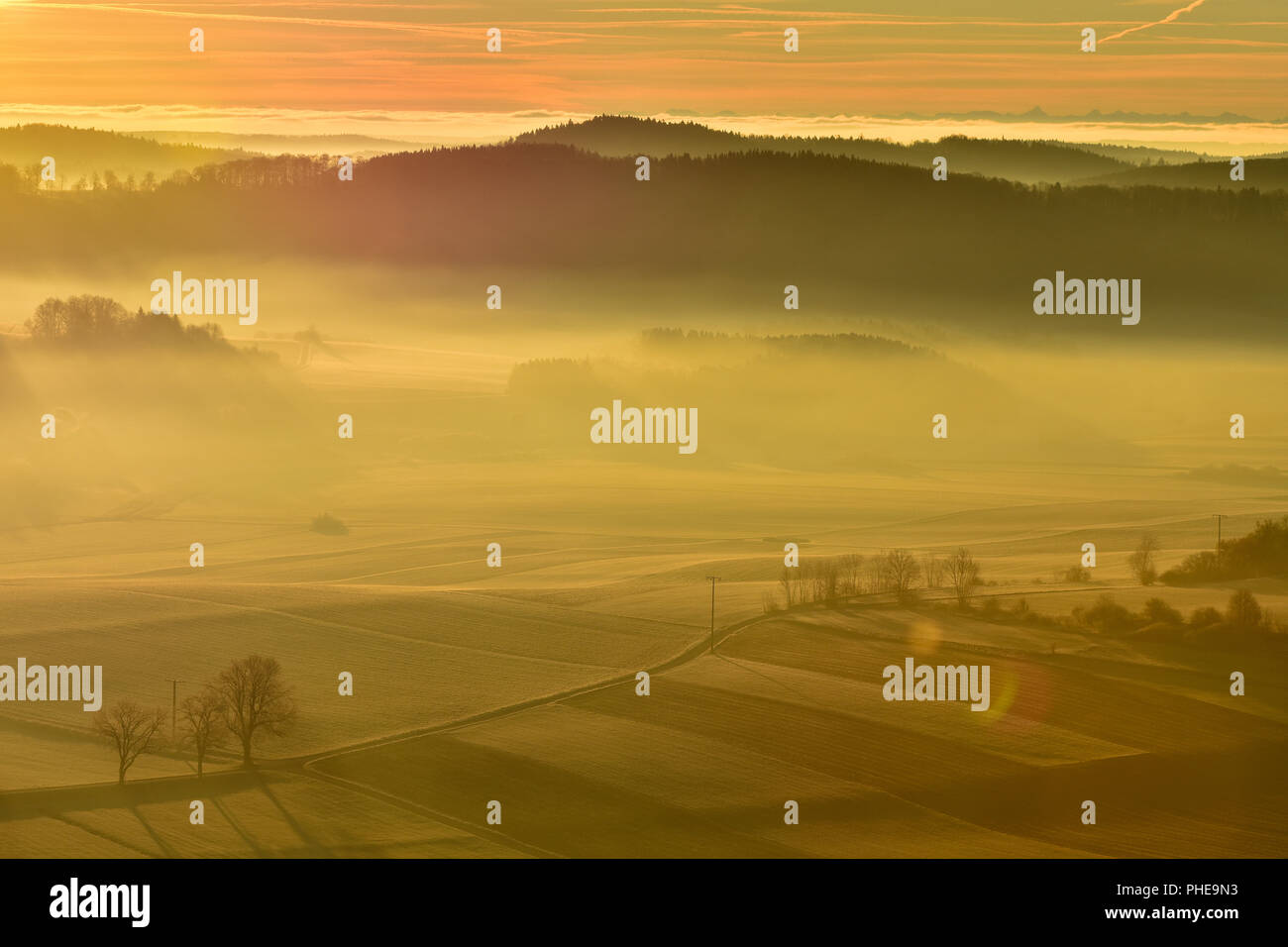 fog; Swabian alb; autumn; Germany; Stock Photo