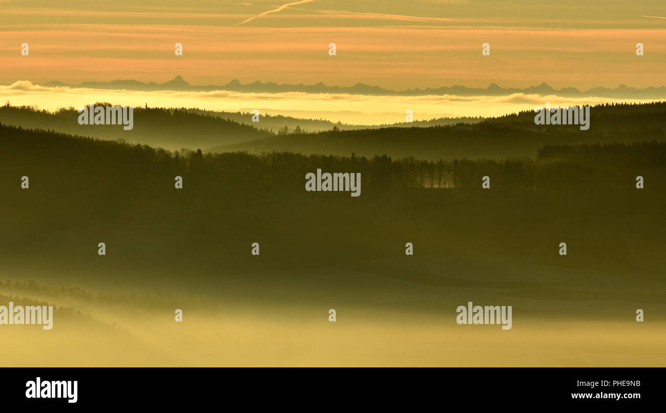 fog; autumn; swabian alb; Germany; Stock Photo