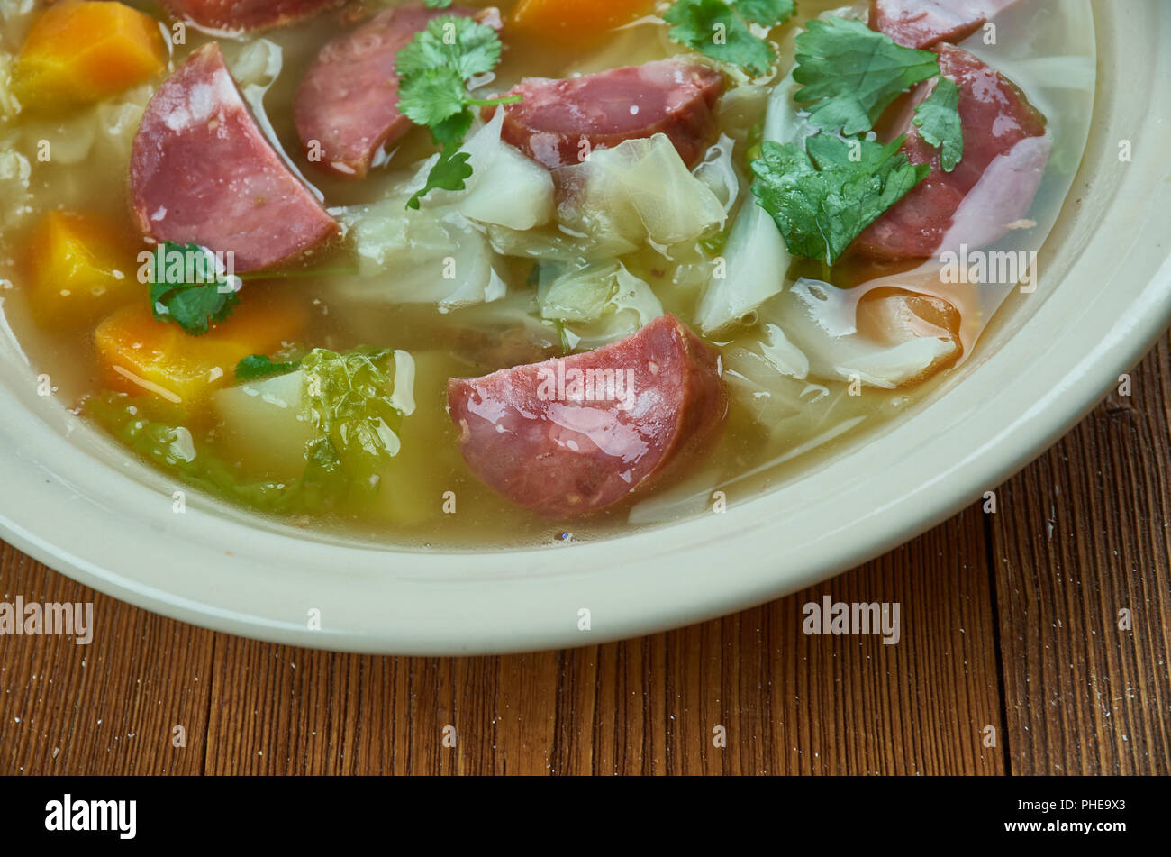 Crock Pot Andouille Sausage Cabbage Soup Stock Photo Alamy