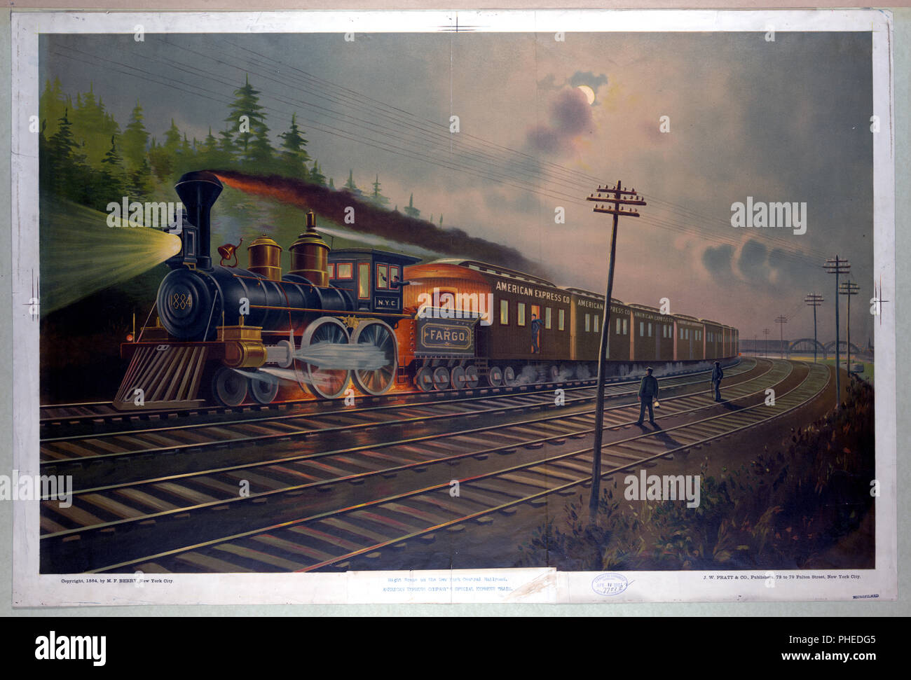 Night scene on the New York Central Railroad., American Express company ...