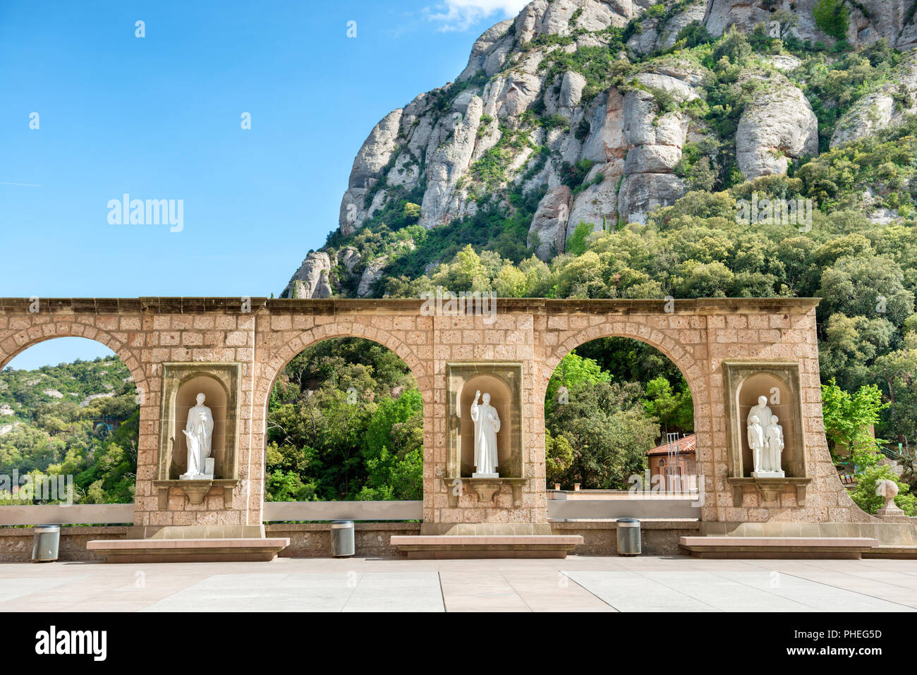 Statues on square in Montserrat monastery Stock Photo