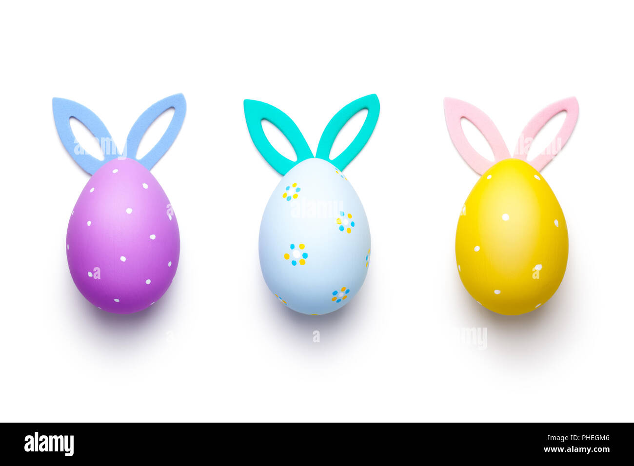Easter Eggs with Bunny Ears Isolated on White Background Stock Photo