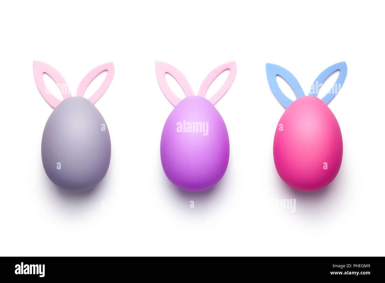Easter Eggs with Bunny Ears Isolated on White Background Stock Photo