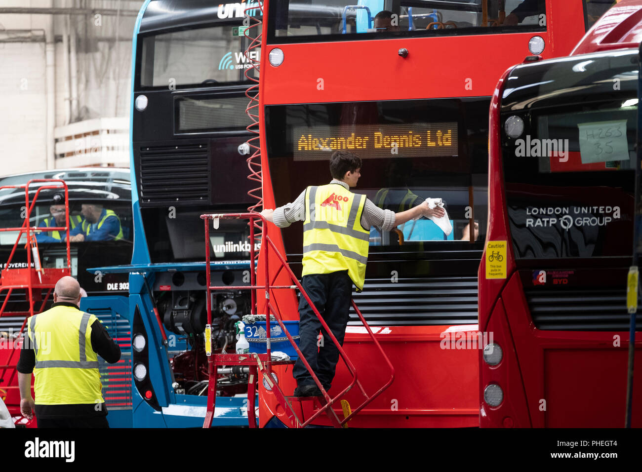 Interior of modern bus and coach manufacturing plant by  Alexander Dennis in Falkirk , Scotland, UK Stock Photo