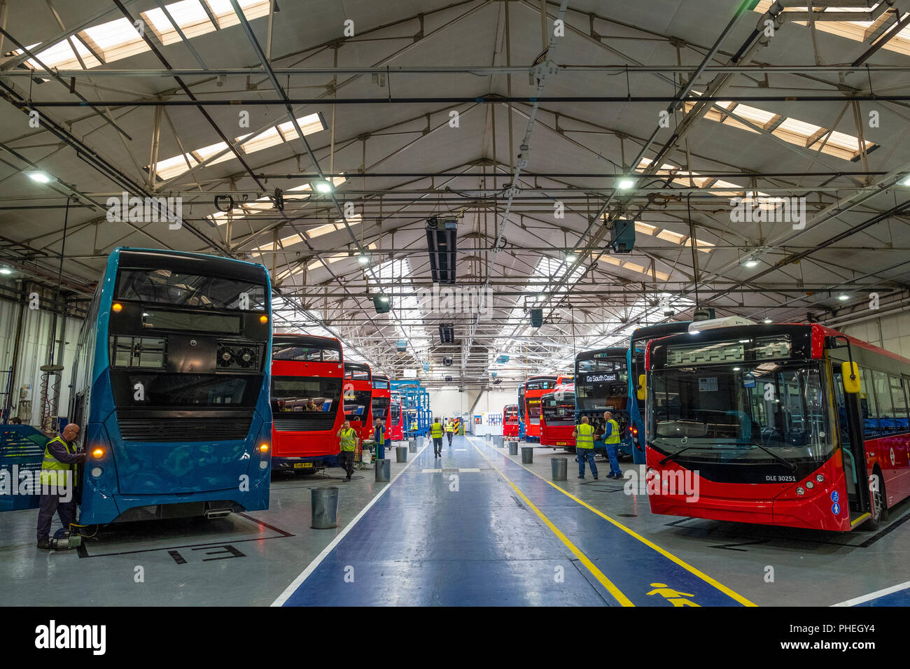 Interior of modern bus and coach manufacturing plant by Alexander Dennis in  Falkirk , Scotland, UK Stock Photo - Alamy