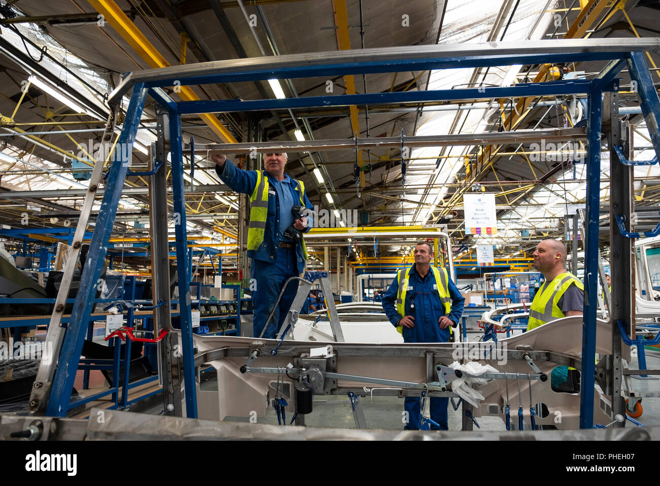 Interior of modern bus and coach manufacturing plant by  Alexander Dennis in Falkirk , Scotland, UK Stock Photo