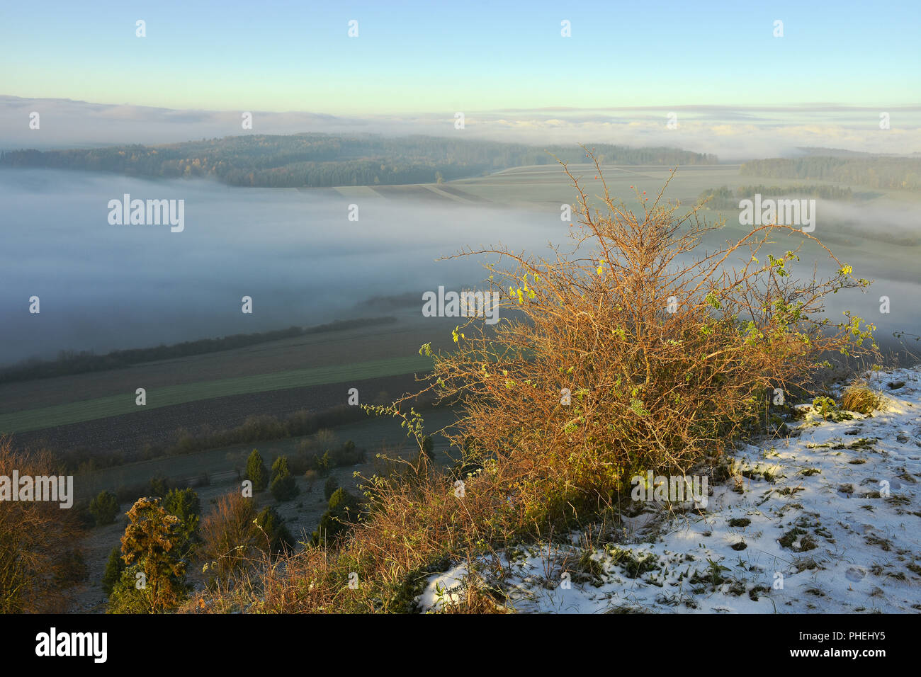 fog; landscape; swabian alb; Germany; Stock Photo