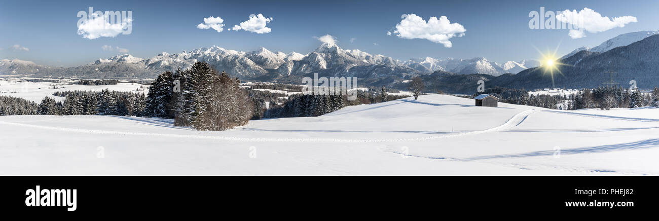 rural panorama landscape in Bavaria at winter Stock Photo