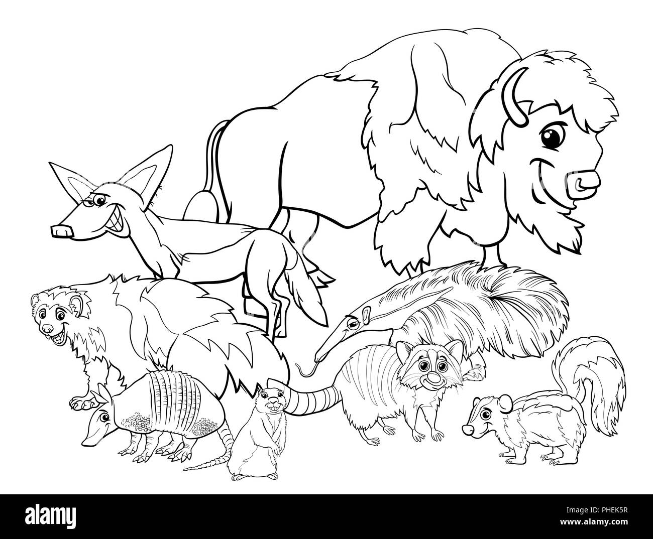 American animals cartoon coloring book Stock Photo