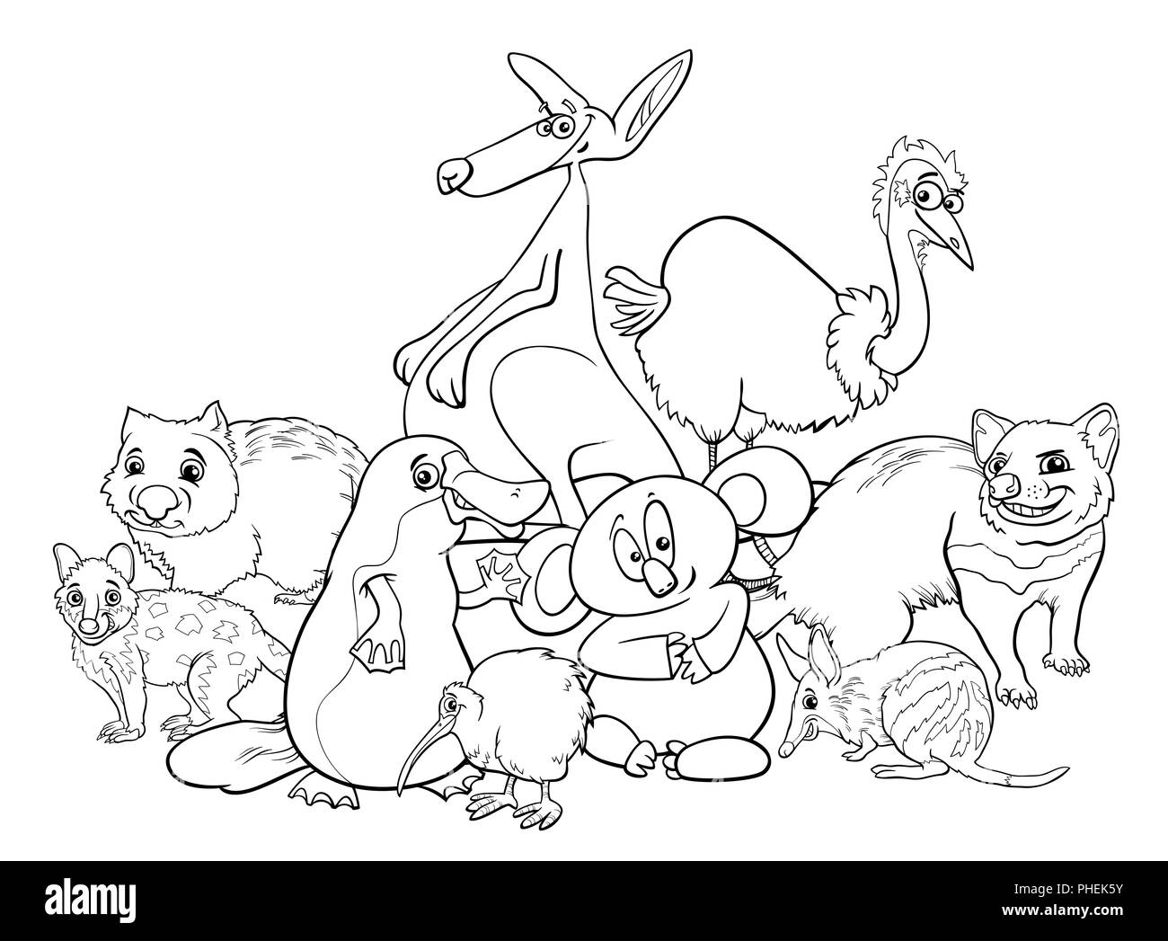 Australian animals cartoon coloring book Stock Photo