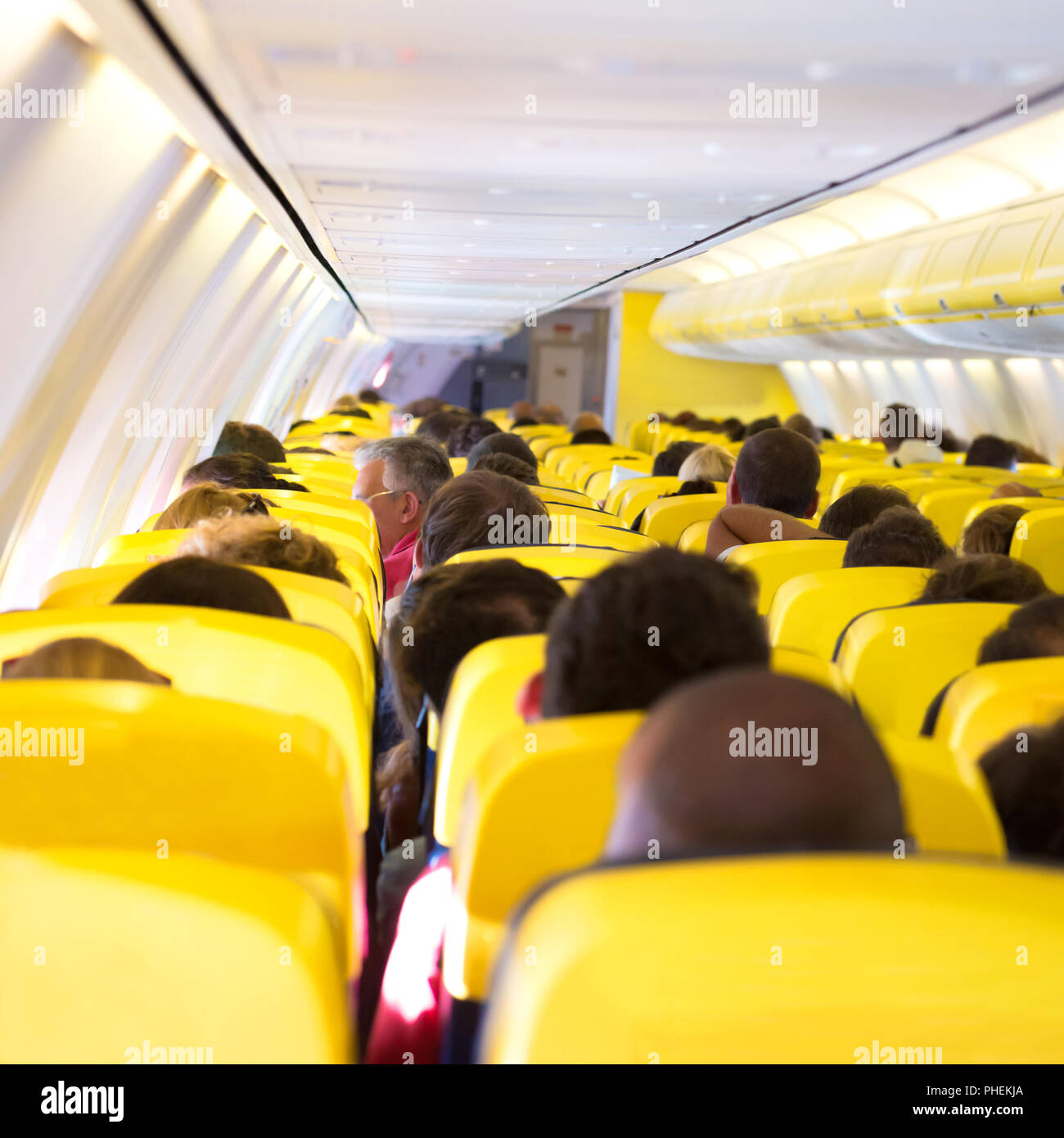 Aisle inside a plane Stock Photo