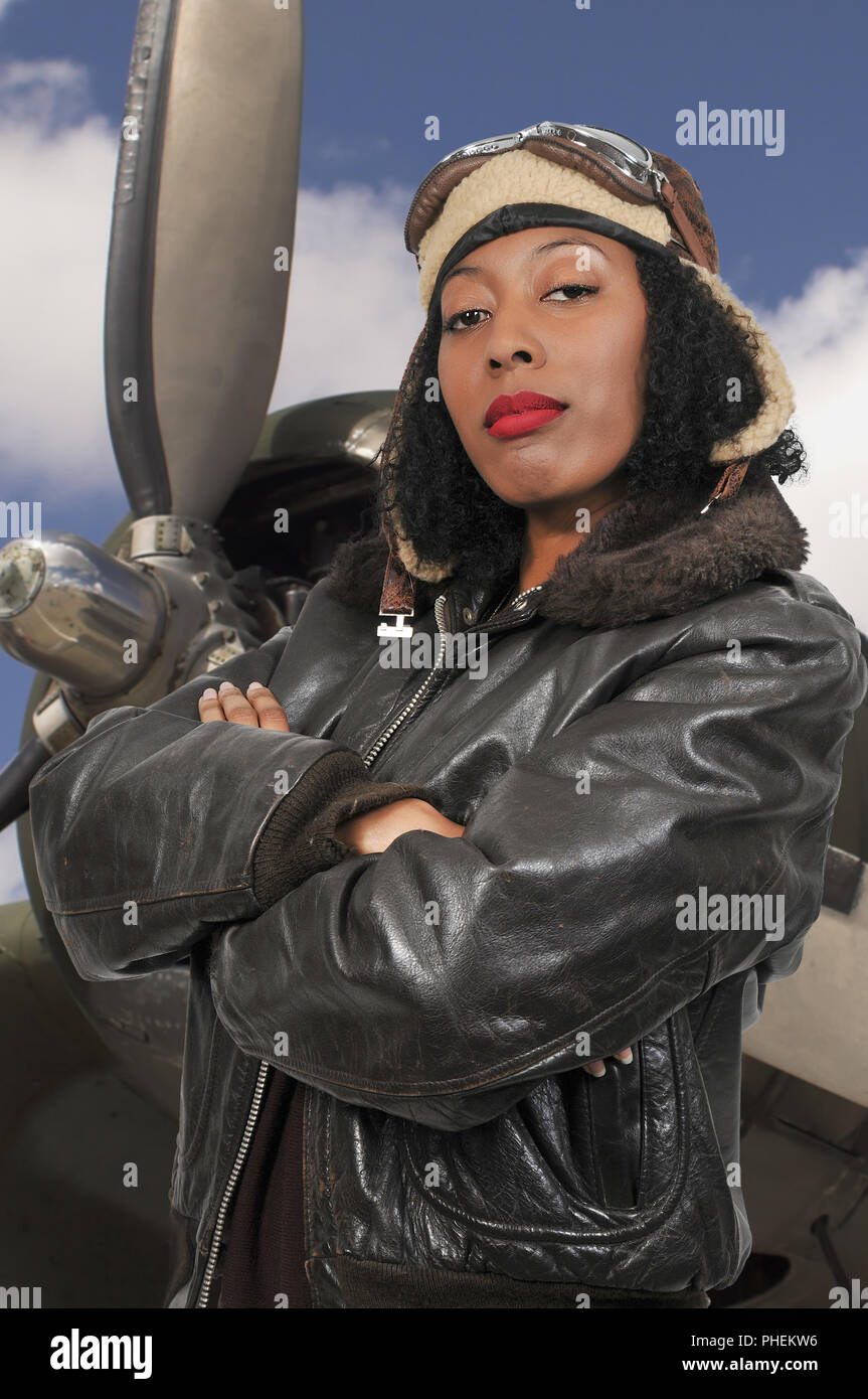 Woman Vintage Aviator Stock Photo