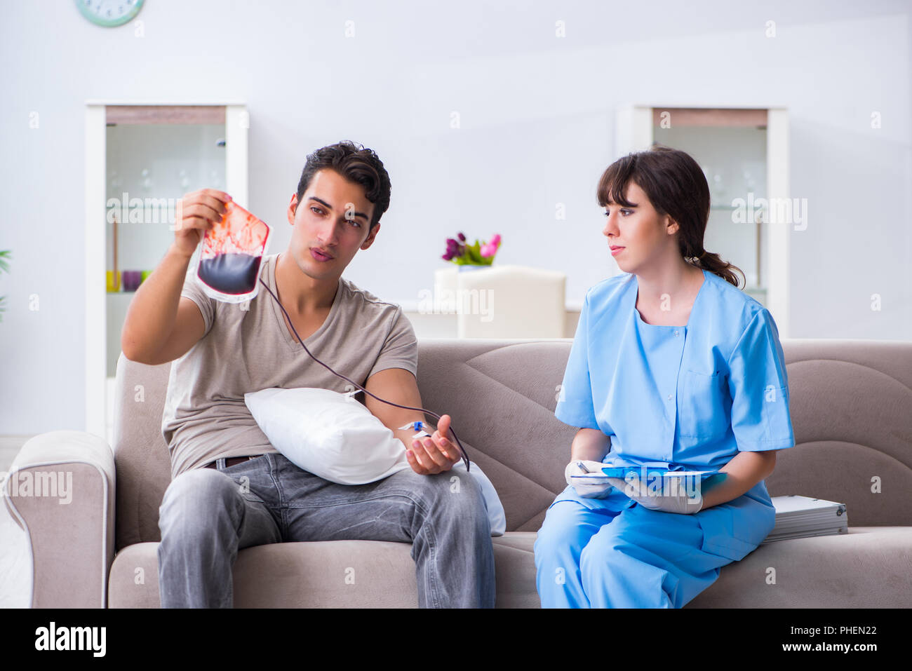 Patient getting blood transfusion in hospital clinic Stock Photo Alamy